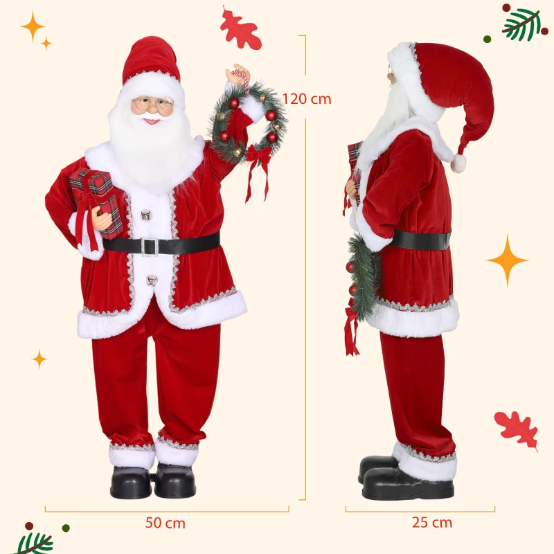HOMCOM Babbo Natale Animato Alto 120 cm a Batteria co Suoni e Movimenti Integrati, Costume Rosso e Occhiali