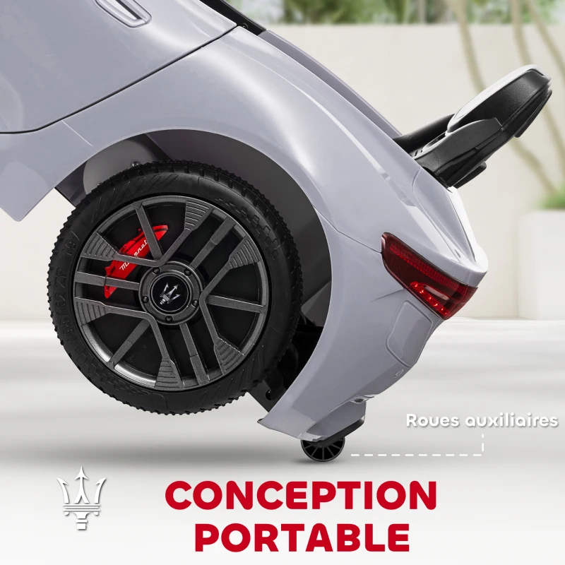 AIYAPLAY Voiture électrique pour enfants sous licence Maserati Gran Turismo Folgore, 12V avec télécommande, de 3 à 5 ans, gris