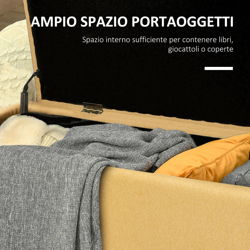 HOMCOM Panca Fondo Letto con Spazio Contenitore e Rivestimento in Poliestere Giallo, 101x38.5x44.5 cm