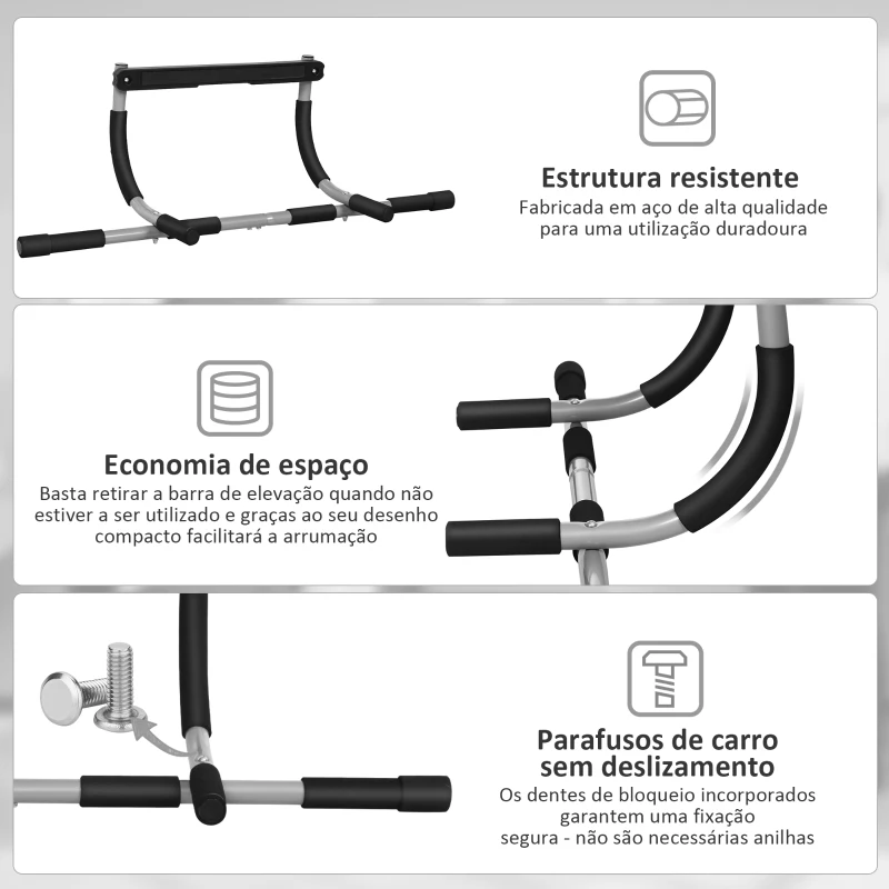 HOMCOM Barra de Elevação para Porta Barra de Pull Up para Exercícios de Treino em Casa Carga Máxima 110 kg 92x40x17 cm Preto