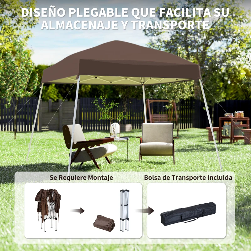 Outsunny Carpa Plegable 3x3 m Pop-up Cenador de Jardín Altura Ajustable con Bolsa de Transporte Anti-UV Impermeable Café