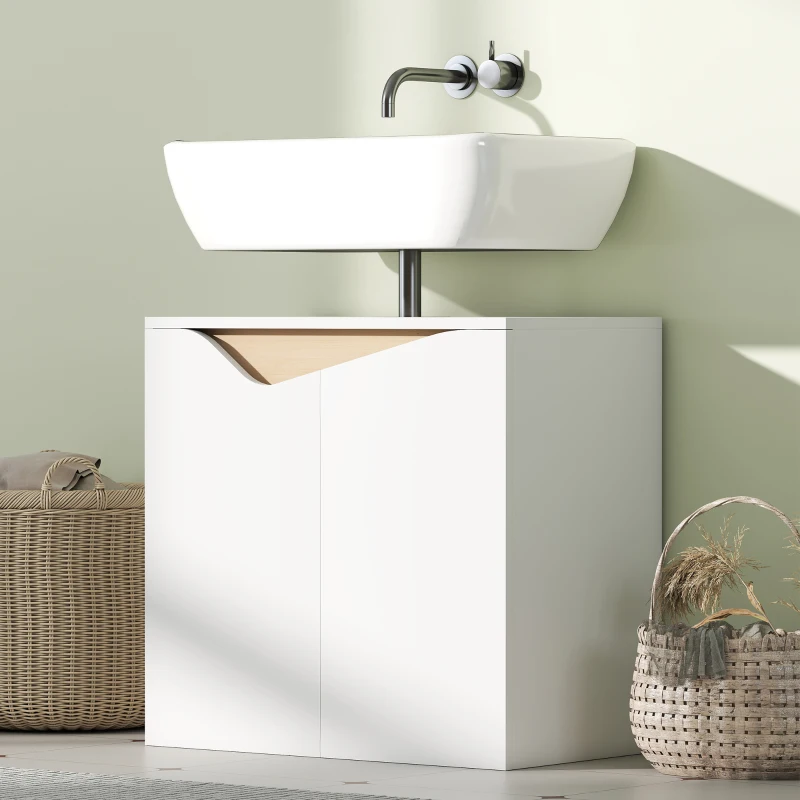 HOMCOM Mueble Bajo Lavabo con 2 Puertas Amortiguadas para Lavabo sin Pedestal, 60x35x57.9 cm, Blanco