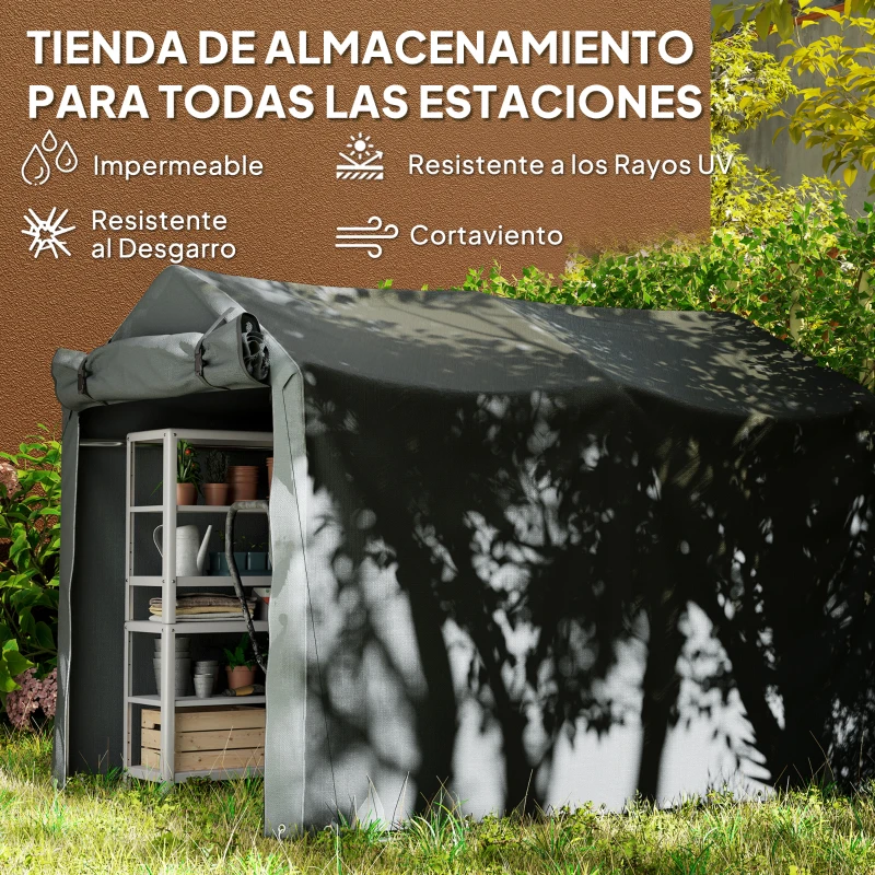 Outsunny Carpa de Jardín Exterior para Herramientas Bicicletas 2,2x1,57x1,65 m con Puerta con Cremallera Impermeable Gris Oscuro
