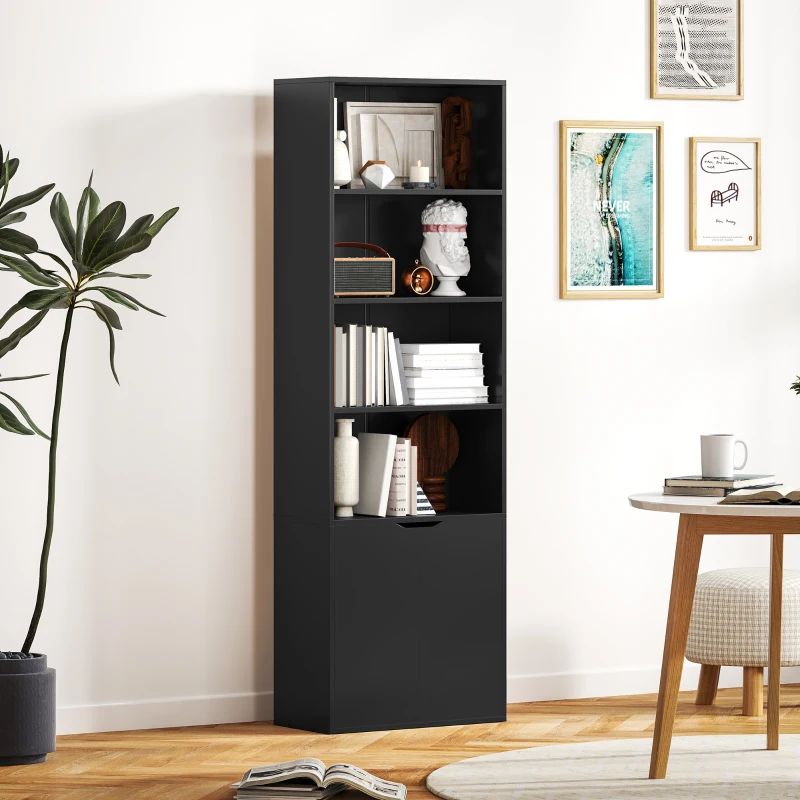 HOMCOM Bibliothèque Armoire à livres avec 4 compartiments ouverts et 2 portes pour le salon et le bureau 59x29x180 cm Noir