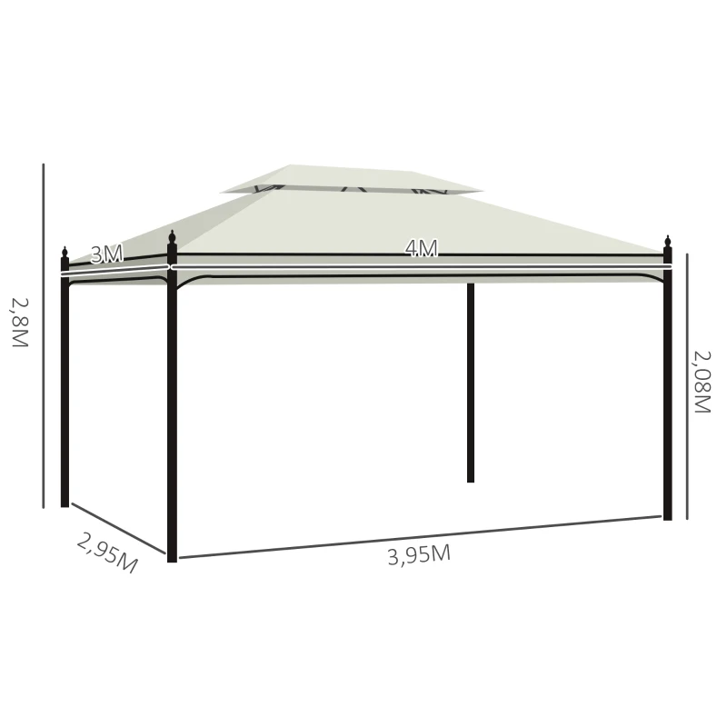 Outsunny Cenador de Jardín 4x3m con Doble Techo Estructura de Acero Anti-UV para Exterior Patio 400x300x280 cm Crema