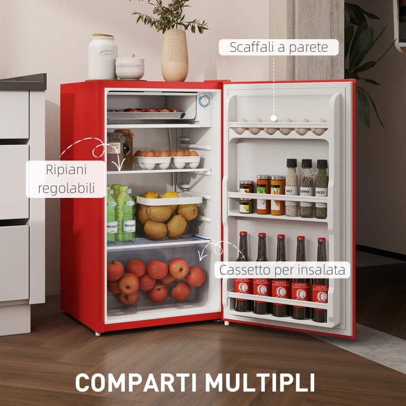 HOMCOM Frigorifero Piccolo 91L MonoPorta Reversibile con Congelatore e Temperatura Regolabile, Rosso