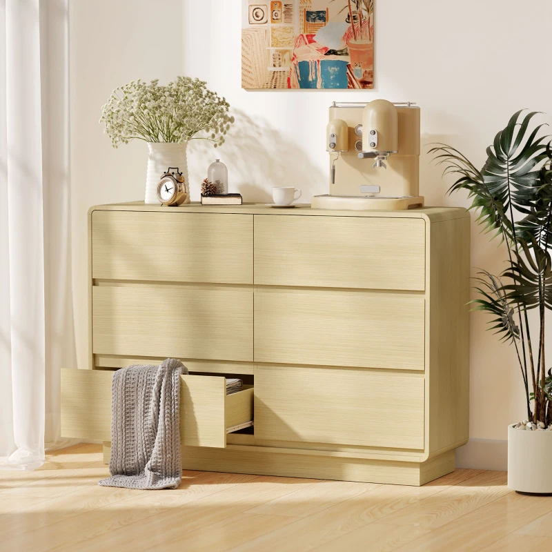 HOMCOM Cómoda com 6 Gavetas Bordos Arredondadas Cómoda para Sala Cozinha Entrada Escritório 120x38x86 cm Madeira