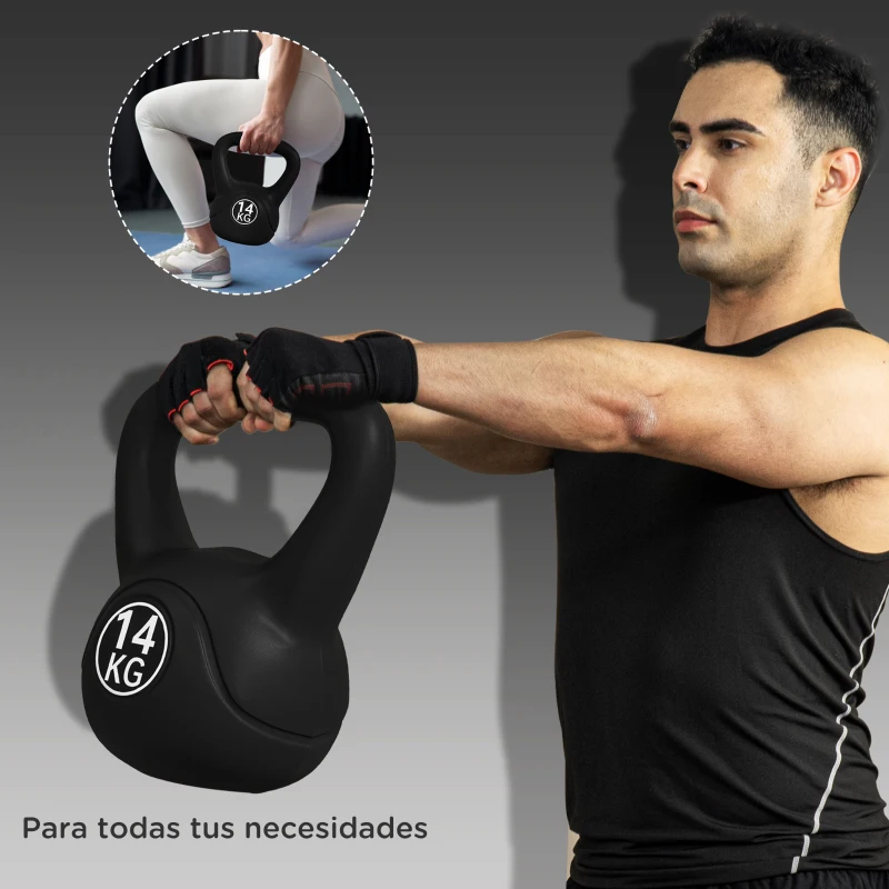 HOMCOM Pesa Rusa de 4 kg Kettlebell Relleno de Arena con Mango Ancho y Base Plana para Entrenamiento 18x12x20 cm Negro