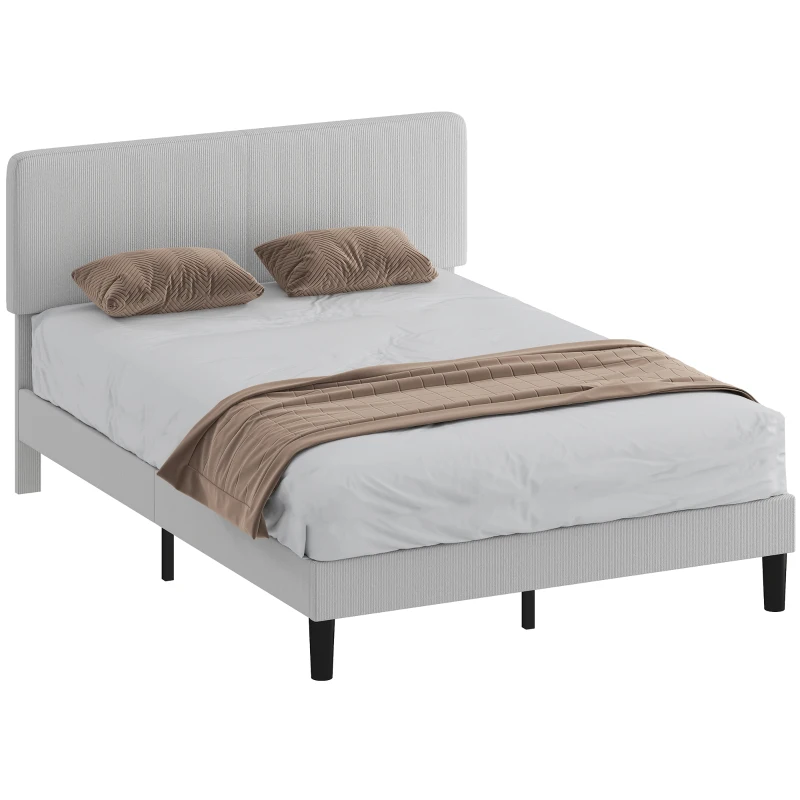 HOMCOM Somier 160x200 cm con Cabecero Ajustable Tapizado en Pana Láminas de Madera Fácil de Montar Gris Claro