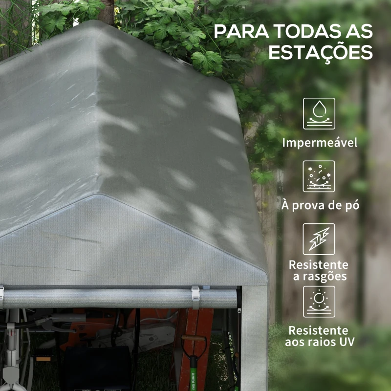 Outsunny Abrigo para Ferramentas Bicicletas e Motos 1,2x1,8x1,65 m Garagem Portátil com 2 Habitações Cinza Claro