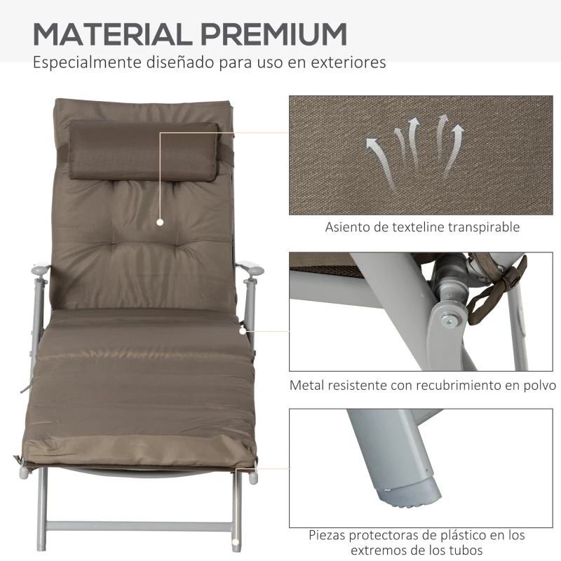 Outsunny Tumbona Plegable de Jardín con Respaldo Ajustable en 7 Posiciones Cojín Cuerpo Entero y Cabeza 137x63,5x100,5 cm Marrón