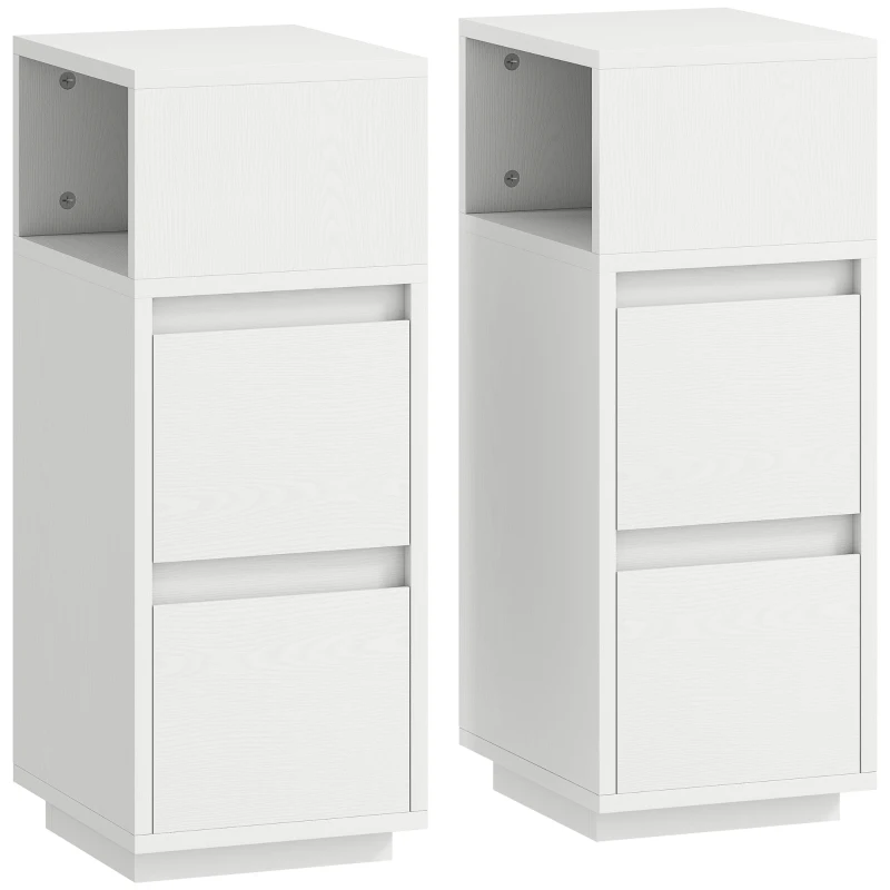 HOMCOM Lot de 2 Tables de Chevet avec 2 Tiroirs et Tablette Ouverte Modernes et Gain de Place, 25x30x65 cm, Blanc