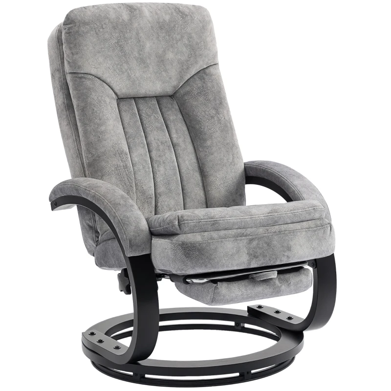 HOMCOM Swivel Recliner Chair with Footrest, Manual Recliner Armchair with Wooden Base, Plush Velvet Upholstered Reclining Chair for Living Room, Bedroom, Office, Grey