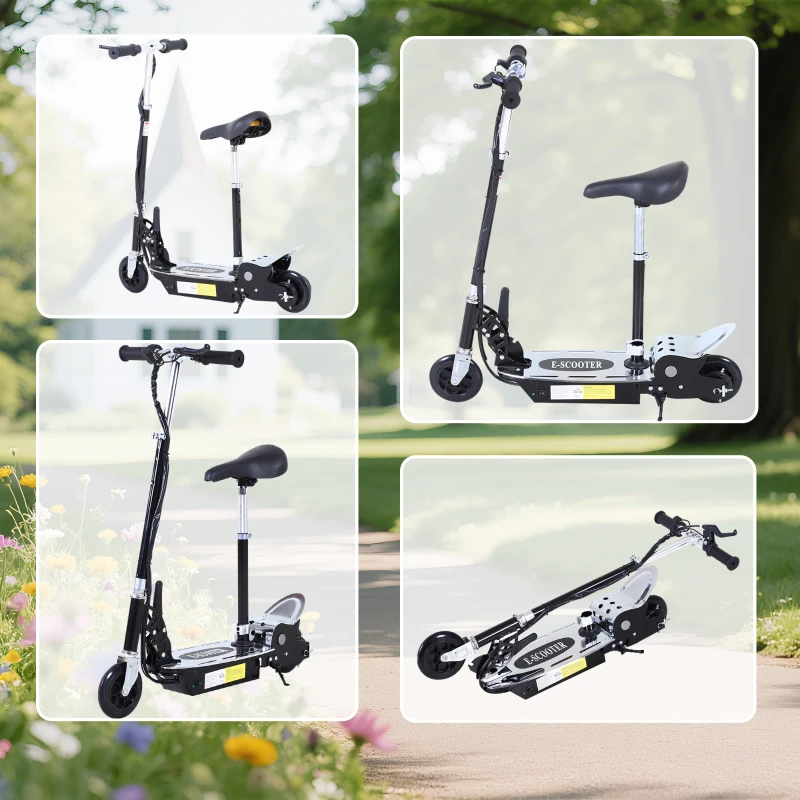 HOMCOM Foldable Powered Scooter with Adjustable Seat, Brake, Black