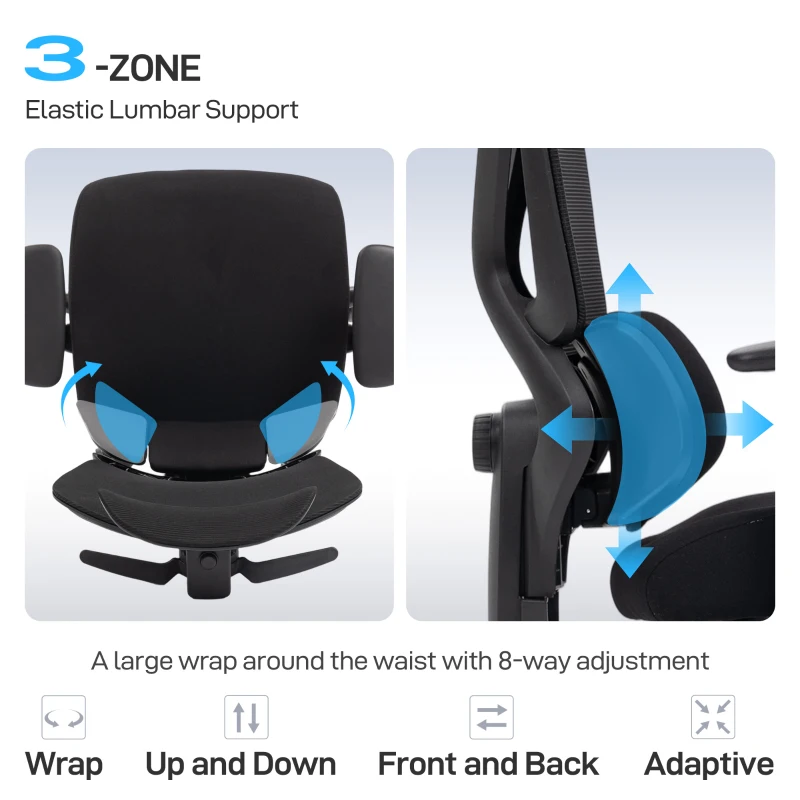 HOMCOM Ergonomic office chair, office armchair with adaptive dynamic lumbar support, 73x75x120-128cm, black