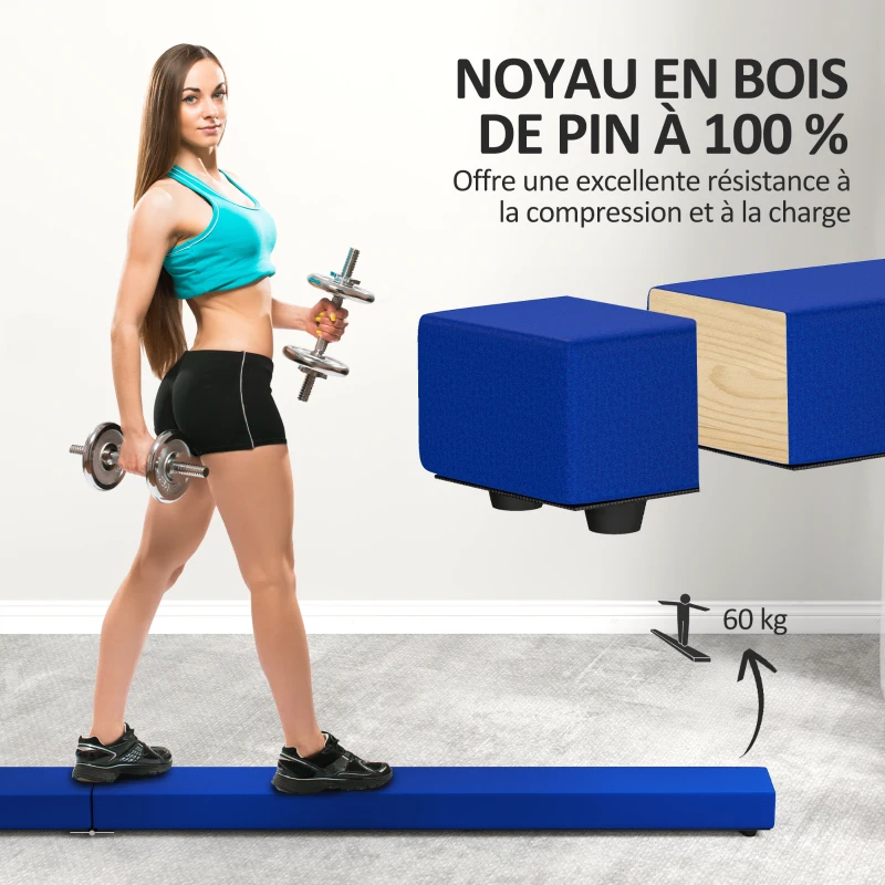 SPORTNOW Poutre gymnastique pliable 210 cm en velours, poutre d'équilibre avec fond antidérapant, pour adolescents et adultes, bleu