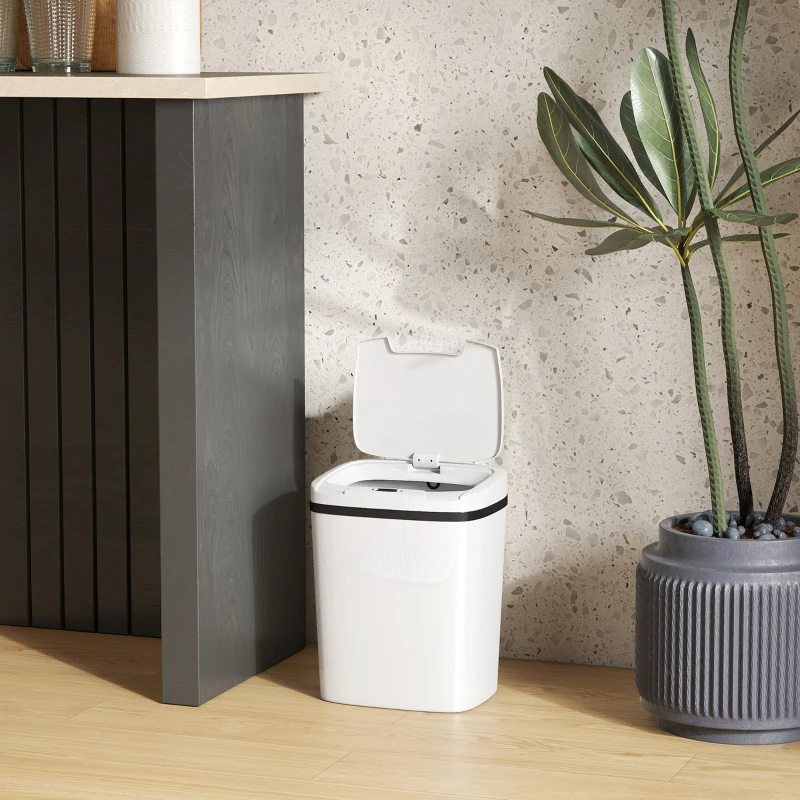 HOMCOM Cubo de Basura Cocina Automático 15 L con Sensor Infrarrojo y Modo Manual Anillo de Retención Antihuellas Blanco