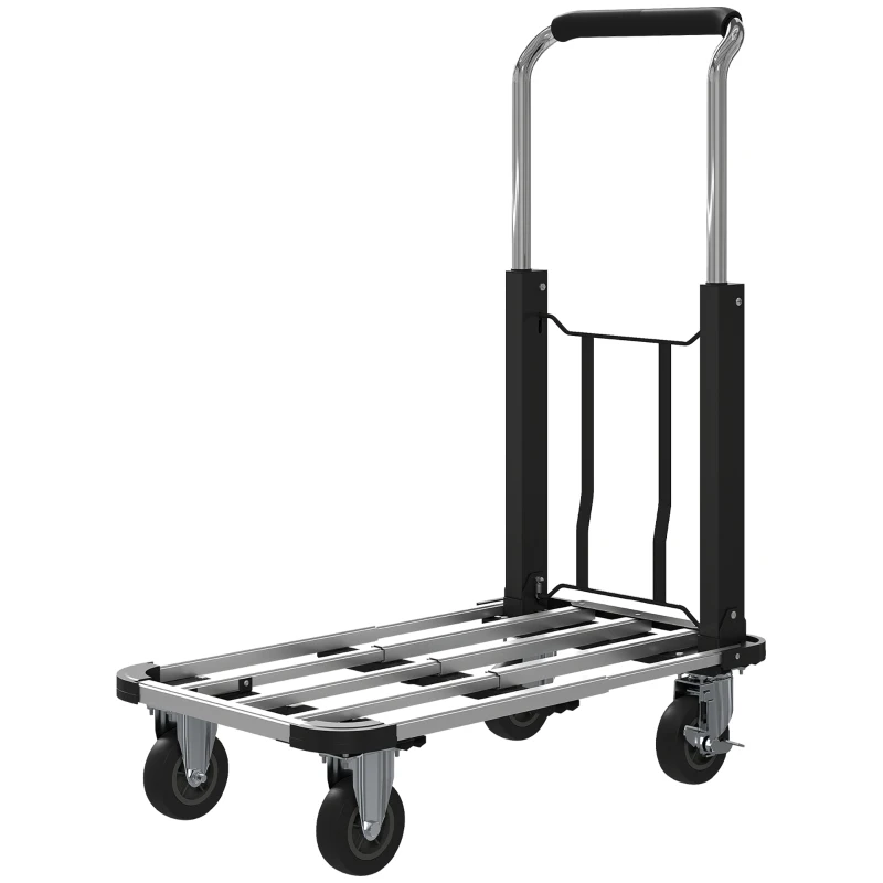HOMCOM Carretilla de Mano Plegable de Aluminio Carga 150 kg con Ruedas Mango Ajustable y Plataforma Extensible Plata y Negro