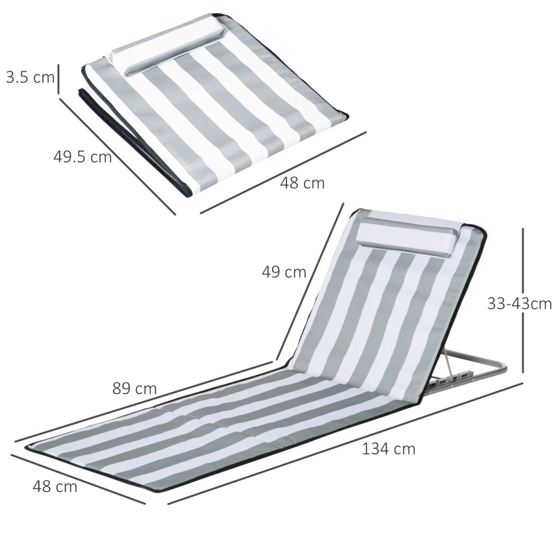 Outsunny Sdraio pieghevole con cuscino e schienale regolabile, Grigio chiaro