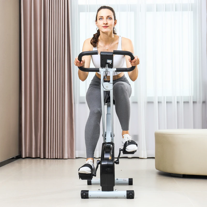 SPORTNOW Vélo d'appartement pliant, silencieux avec résistance magnétique à 8 niveaux, siège réglable, écran LCD, blanc