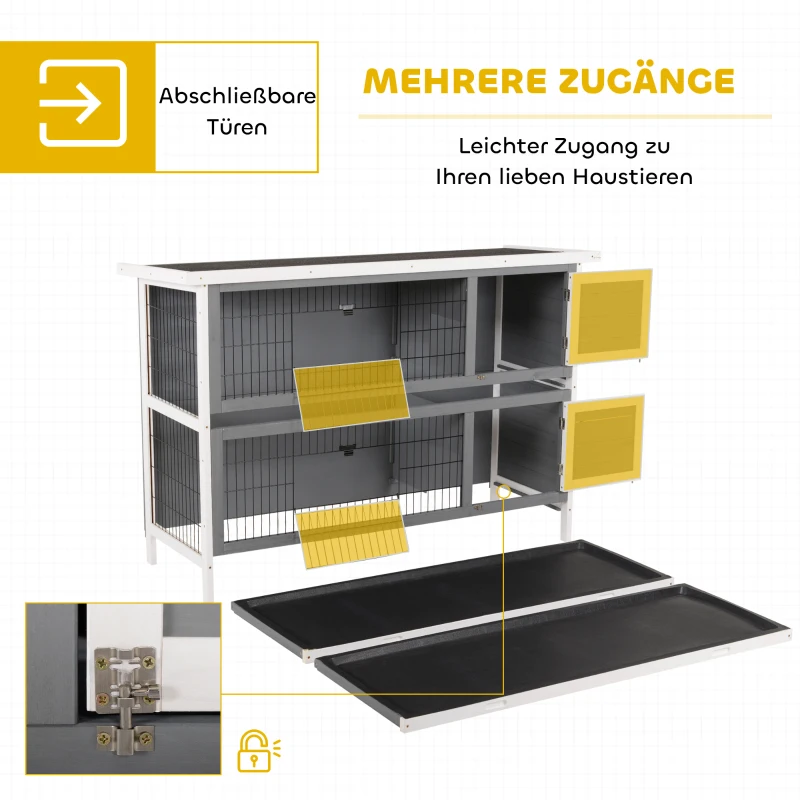 PawHut Kleintierstall für Meerschweinchen und Zwergkaninchen, doppelstöckig, Holz, Grau