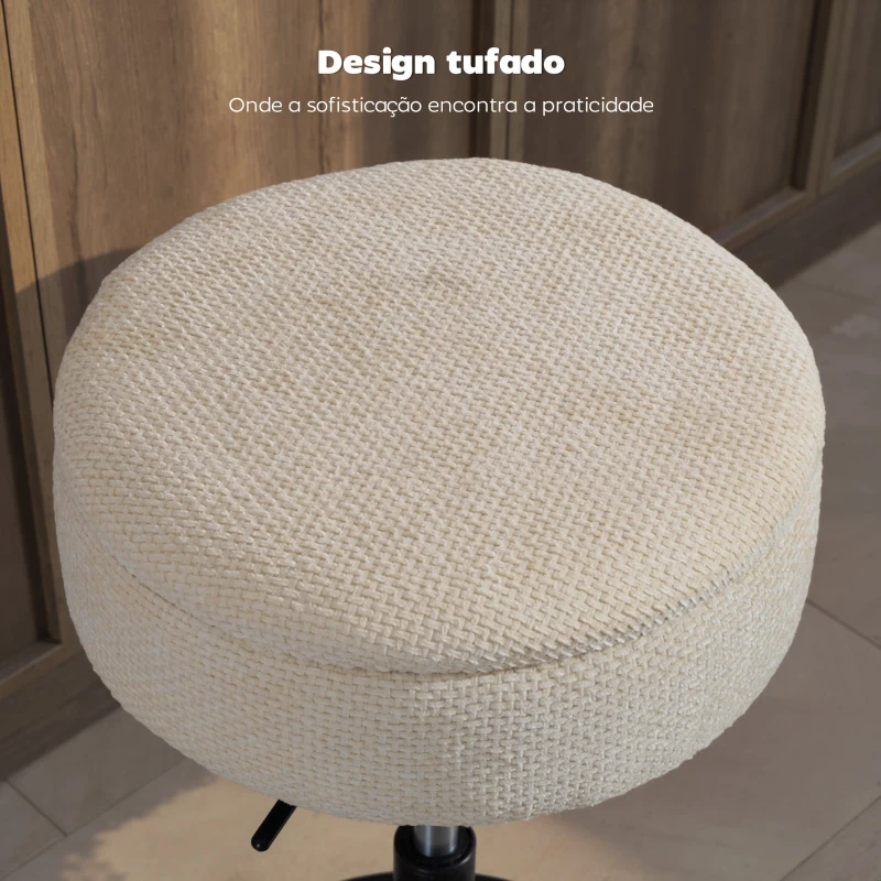 HOMCOM Banco de Bar com Armazenamento Altura Ajustável Giratório Estofado em Chenilla 39x39x49-65 cm Bege