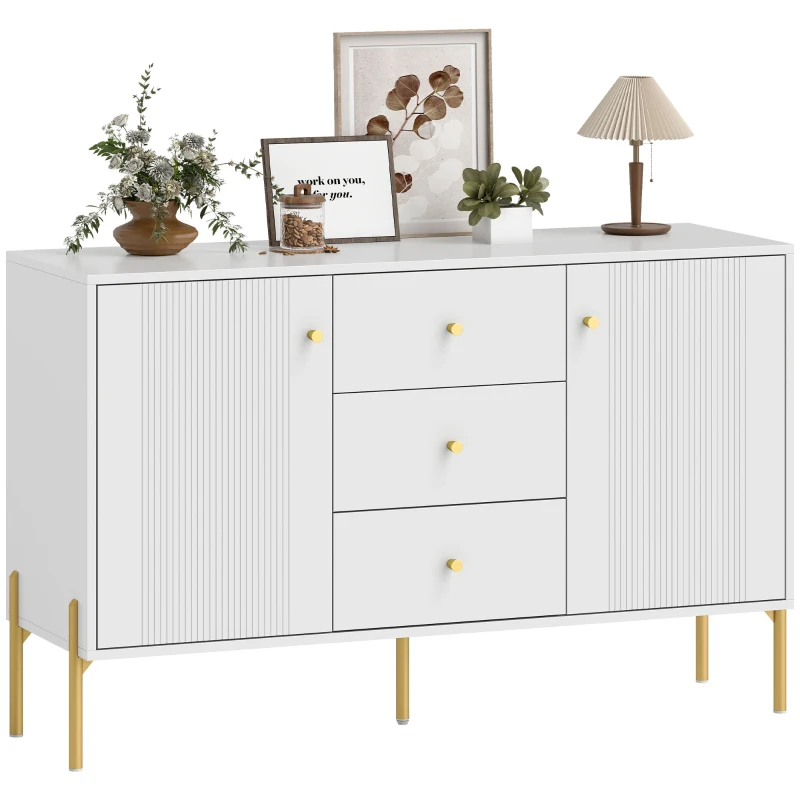 HOMCOM Aparador Moderno de 2 Puertas Aparador de Salón con 3 Cajones Estantes Ajustables Blanco 120x39,1x76 cm