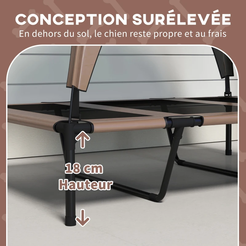 PawHut Lit pour chien chat sur pieds lit chien surélevé velum anti-UV oxford sac de transport 106 x 76 x 94 cm café