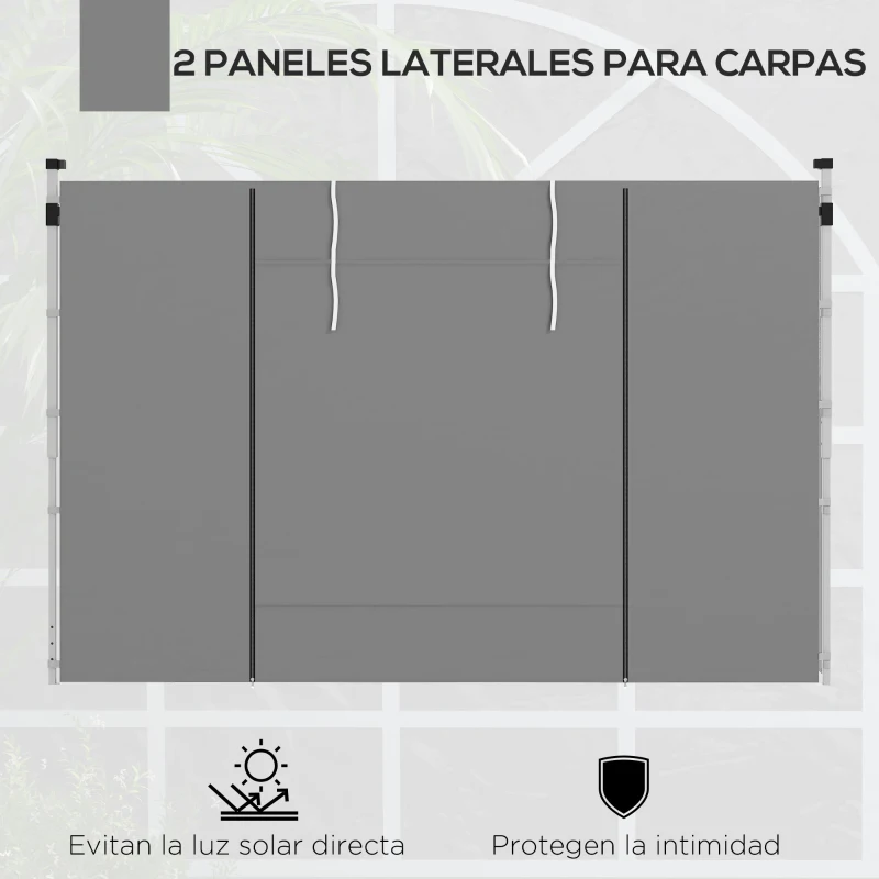 Outsunny 2 Paredes Laterales para Carpas 300x200 cm con Ventana Enrollable y Puerta con Cremallera para Carpa 3x3 m o 3x6 m Gris