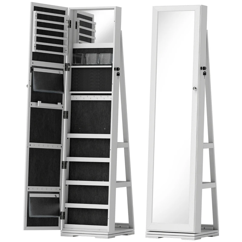 HOMCOM Armoire à Bijoux pivotante verrouillable boîte à bijoux avec Miroir - Armoire Bijoux Multi-Rangement - en Bois Blanc