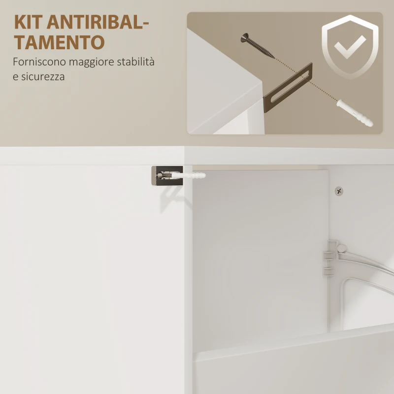 HOMCOM Scarpiera a Specchio a 4 Ante Antiribaltamento in Legno, 63x17x146 cm, Bianco