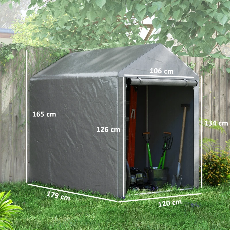 Outsunny Carpa de Jardín para Bicicletas 1,2x1,8x1,65 m con 2 Habitaciones Puerta con Cremallera Impermeable Anti-UV Gris Claro