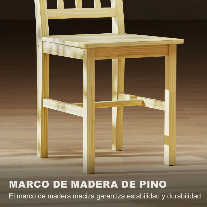 HOMCOM Juego de 2 Sillas de Comedor de Madera Sillas de Cocina con Respaldo de Listones, Asiento Amplio Madera Natural