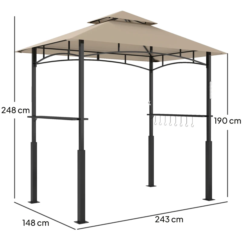 Outsunny Adăpost pentru grătar cu acoperiș dublu adăpost de grădină cu lumină LED 240 x 150 x 250 cm kaki