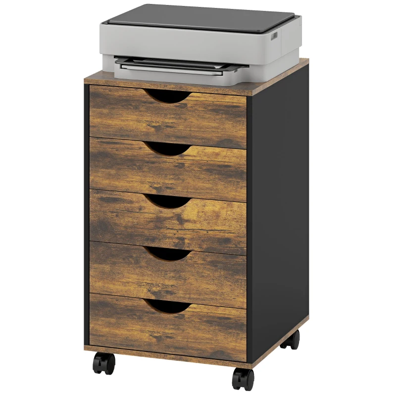 HOMCOM Five-Drawer Filing Cabinet - Rustic Brown