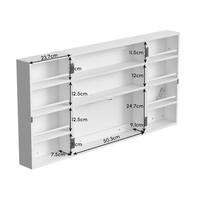 HOMCOM Botiquín con cerradura, 2 puertas, colgante, armario para medicamentos con 11 compartimentos y 2 llaves, 53 x 20 x 53 cm, Blanco