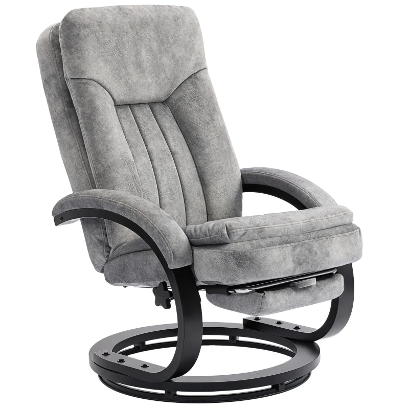 HOMCOM Swivel Recliner Chair with Footrest, Manual Recliner Armchair with Wooden Base, Plush Velvet Upholstered Reclining Chair for Living Room, Bedroom, Office, Grey