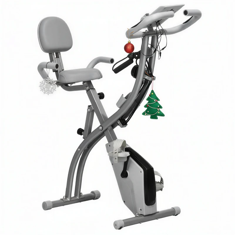 HOMCOM 2-in-1 Folding Exercise Bike with 8-Level Magnetic Resistance, Arm Resistance Band, Pulse Sensor, Grey