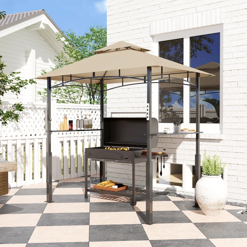 Outsunny Adăpost pentru grătar cu acoperiș dublu adăpost de grădină cu lumină LED 240 x 150 x 250 cm kaki