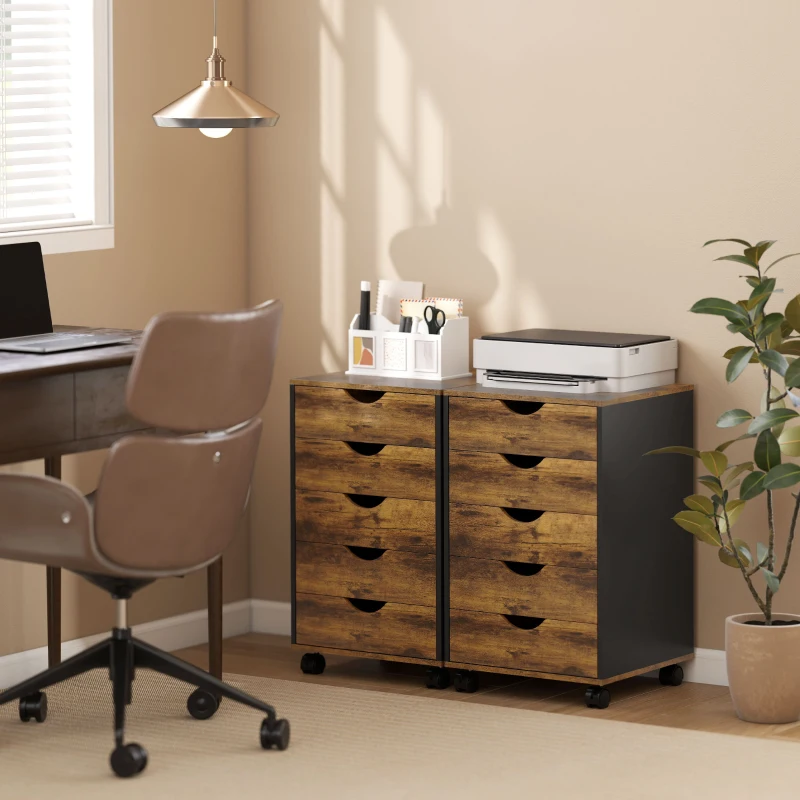 HOMCOM Five-Drawer Filing Cabinet - Rustic Brown