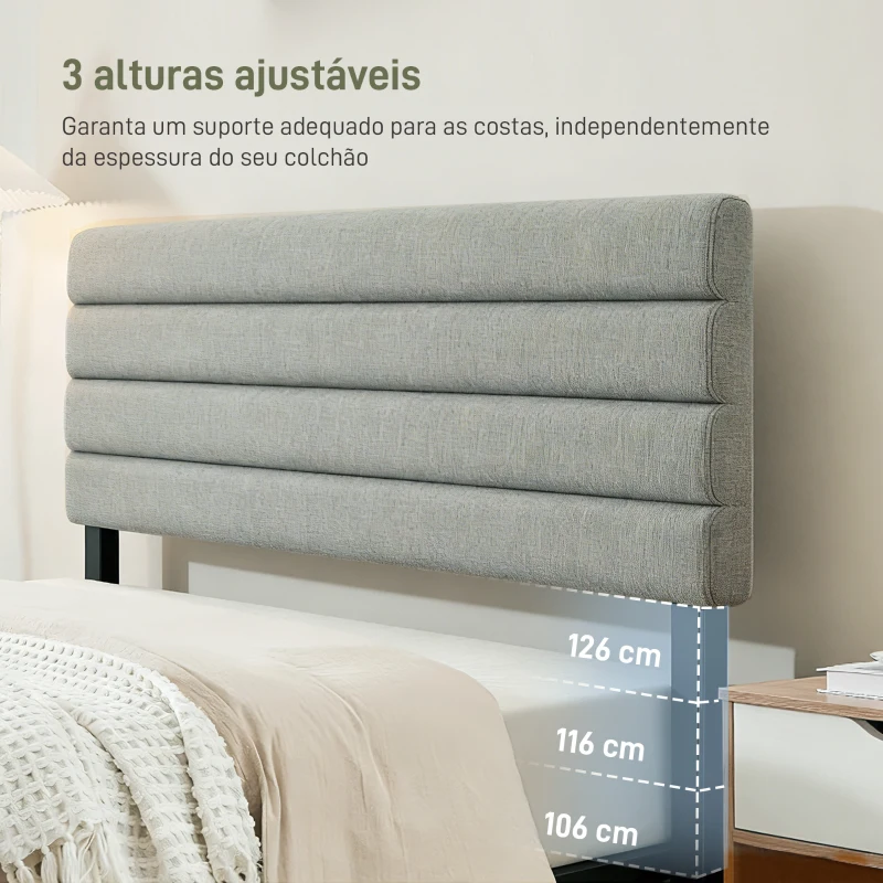 HOMCOM Cabeceira de Cama 140 cm Altura Ajustável em 3 Níveis 106/116/126 cm Estofada em Linho Cinza