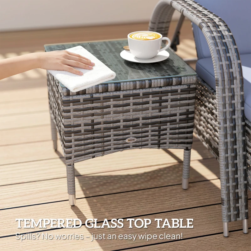 Outsunny 2 Seater Rattan Sun Lounger Set with Side Table-Grey