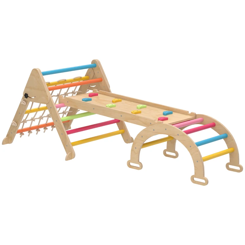 AIYAPLAY 8-in-1 Toddler Climbing Frame, Indoor Play Triangle Set with Slide, Arch and Triangle Ladder, Multicolour