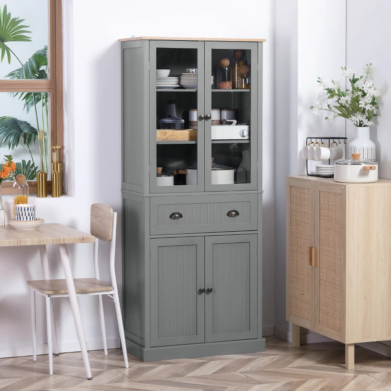 HOMCOM 180cm Tall Kitchen Pantry Cupboard, Freestanding Storage Cabinet with 5 Tier, Adjustable Shelves,  Drawer, Grey