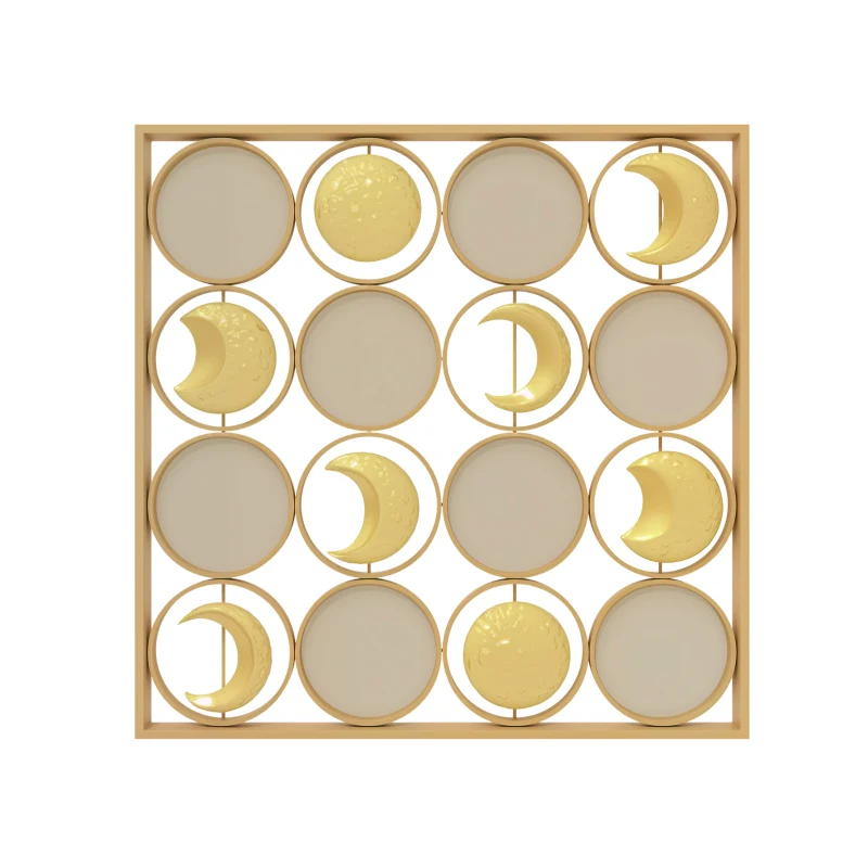 HOMCOM Décoration murale métallique de phases lunaires multidirectionnelle avec 16 disques doré