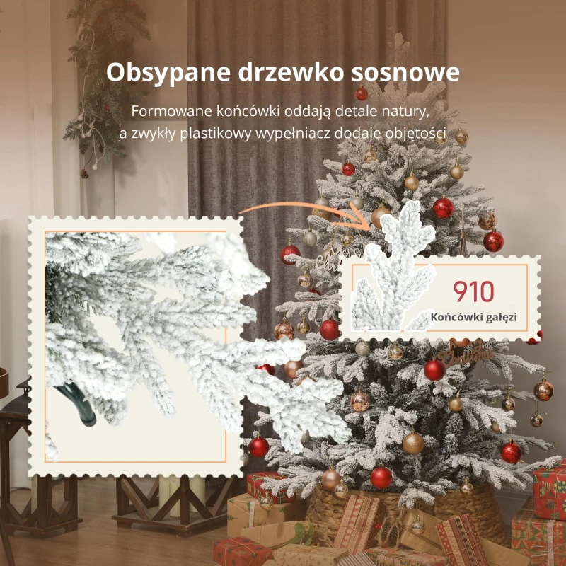 HOMCOM Sztuczna choinka, 150 cm, ze śniegiem, 1162 gałązek, ze składanym metalowym stojakiem