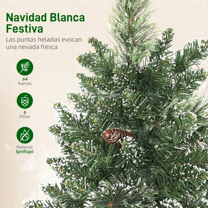 HOMCOM Mini Árbol de Navidad Artificial 60 cm con 35 Luces LED 64 Ramas Densas con Nieve Adornos y Base de Arpillera Verde