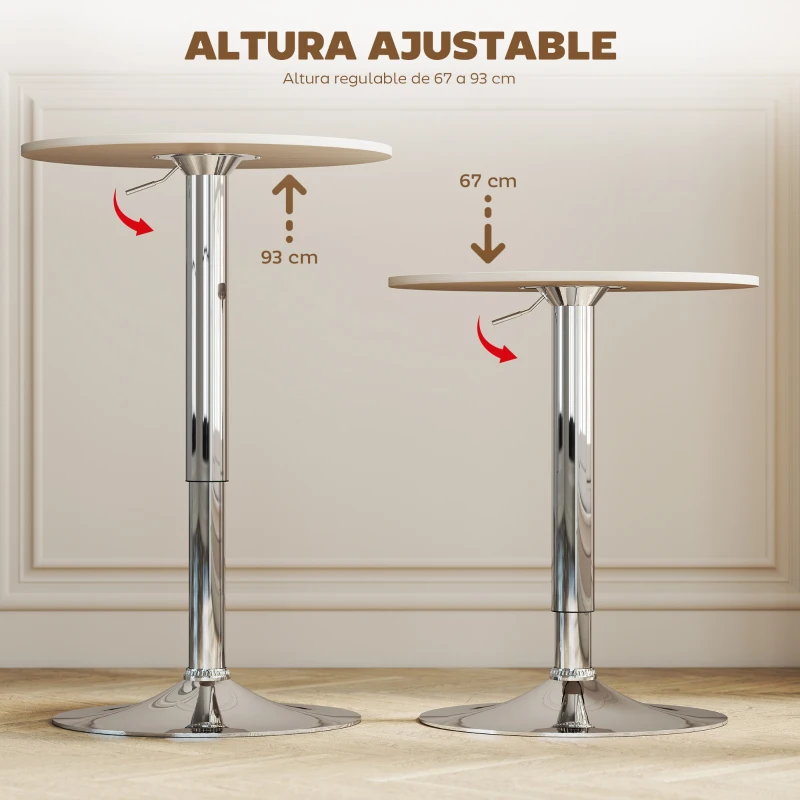 HOMCOM Mesa de Bar con Altura Ajustable Giratoria 360° Base Redonda Mesa Alta de Bar para Cocina Comedor Ø60x67-93 cm Natural