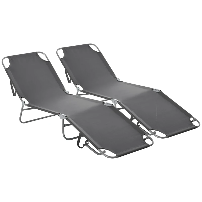 Outsunny Bain de Soleil transat Pliable Dossier réglable Multipositions métal et Polyester Gris