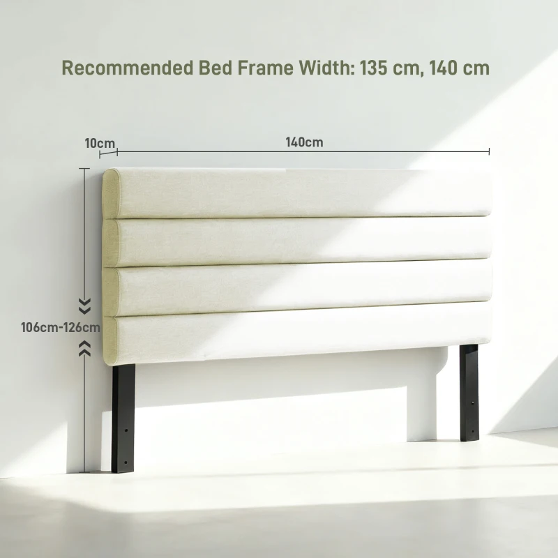 HOMCOM Cabecero de Cama 140 cm Tapizado en Lino Altura Ajustable de 3 Niveles 106/116/126 cm Montado a la Pared Beige